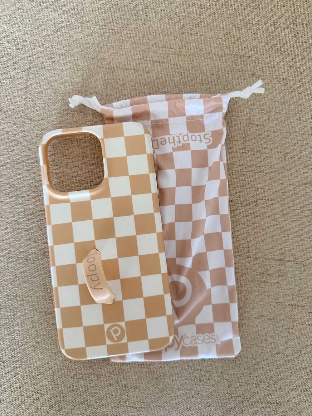 Beige Checkerboard iPhone Case with Grip